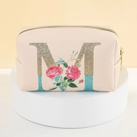 Letter M & Floral Cosmetic Travel Bag - Picture 1 of 4